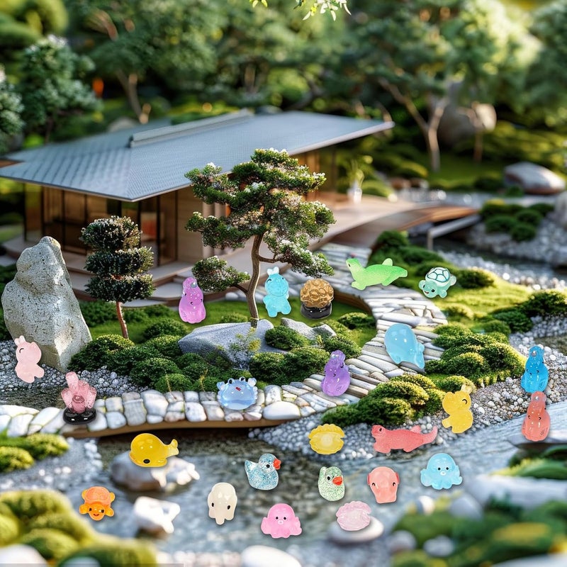 Lugailly Luminous Mini Resin Animals Figures to Hide, 72 PCS Small Animal Figurines Tiny Plastic Animals Bulk Glow in the Dark, Little Ducks Miniature Turtles Micro Unicorns for Fairy Garden Aquarium Decor - Image 2